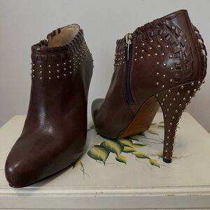 Enzo Angiolini Dark Brown Studded Heeled Boots
